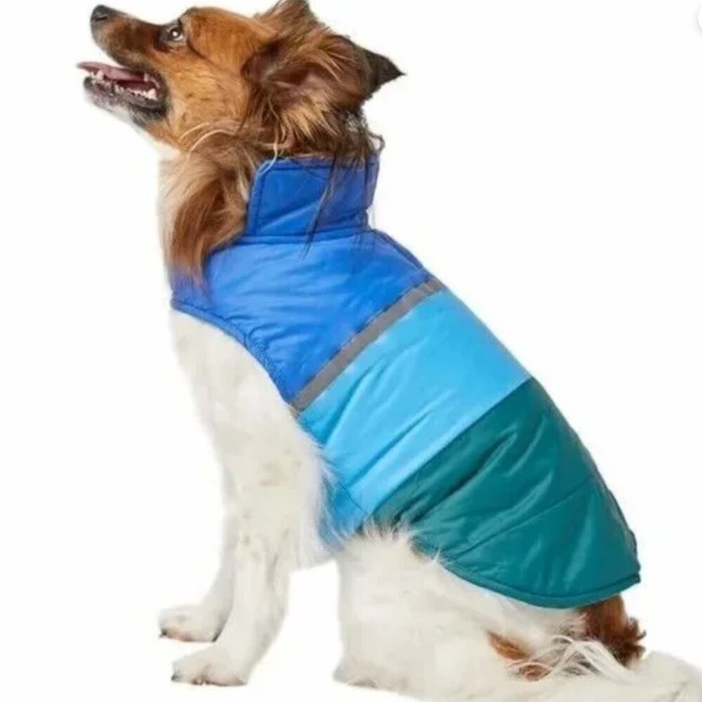 32 Degrees Dog Jacket Puffer Vest | Large/Medium | Color Block- Blue/Teal/Green